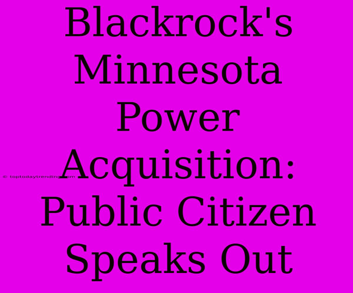 Blackrock's Minnesota Power Acquisition: Public Citizen Speaks Out