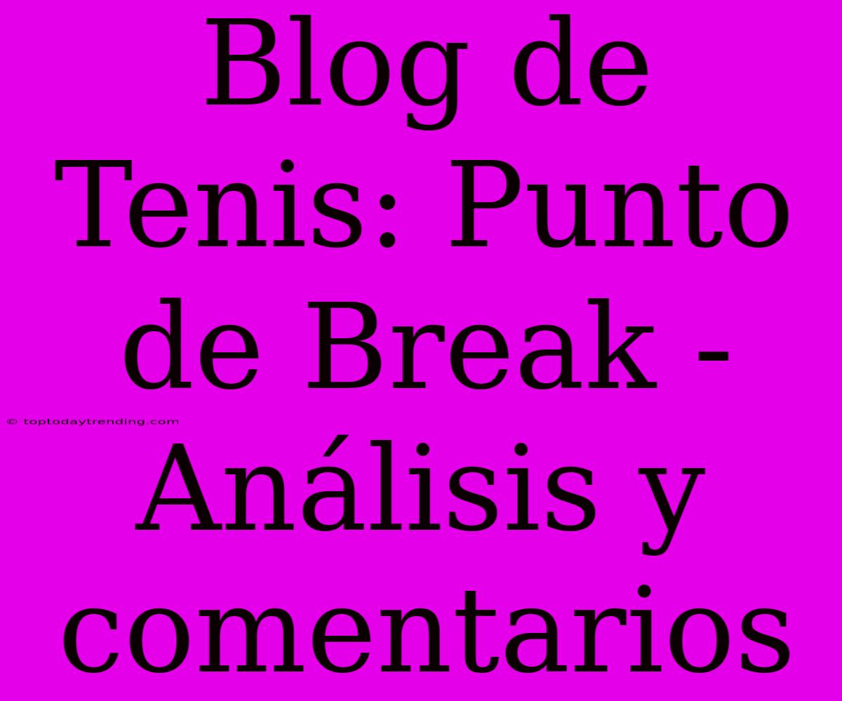 Blog De Tenis: Punto De Break - Análisis Y Comentarios