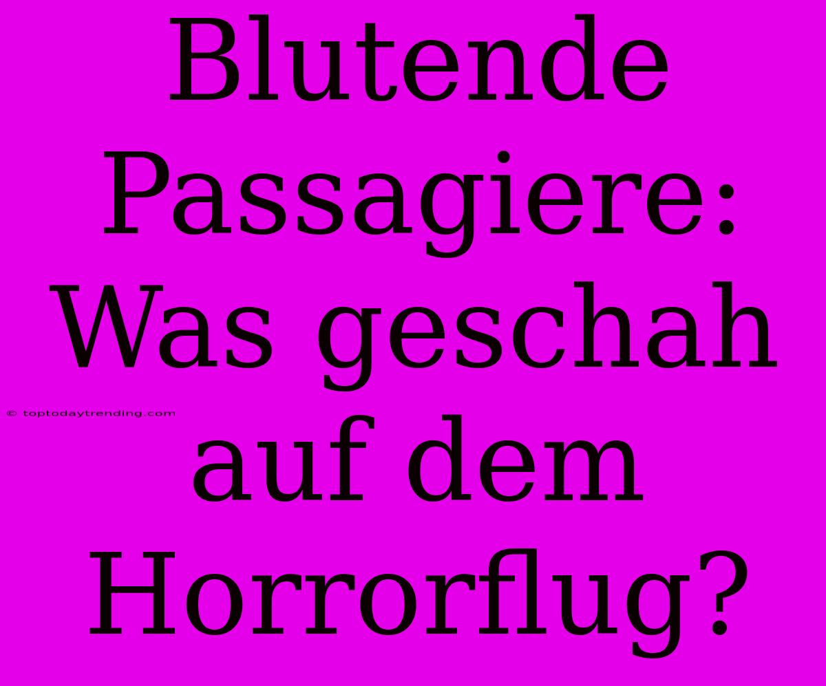 Blutende Passagiere: Was Geschah Auf Dem Horrorflug?