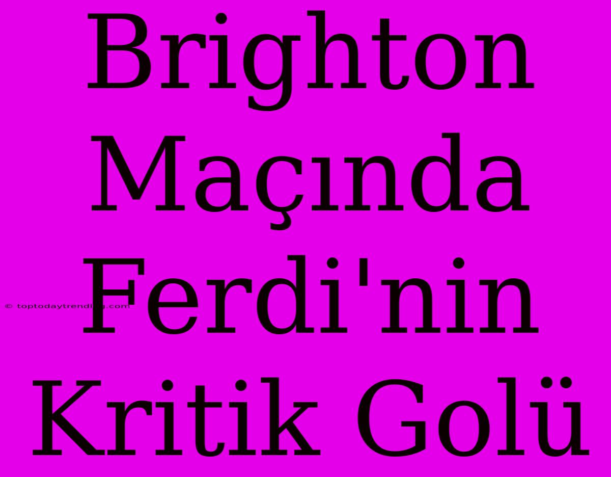 Brighton Maçında Ferdi'nin Kritik Golü