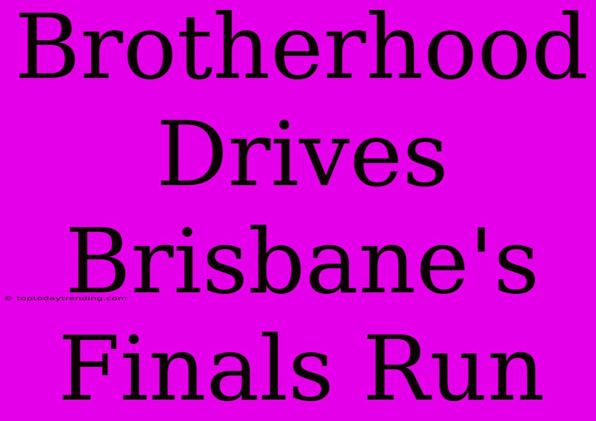 Brotherhood Drives Brisbane's Finals Run