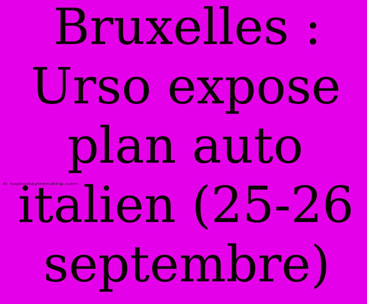 Bruxelles : Urso Expose Plan Auto Italien (25-26 Septembre)