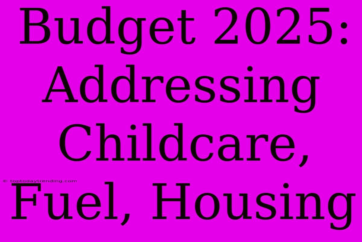 Budget 2025: Addressing Childcare, Fuel, Housing