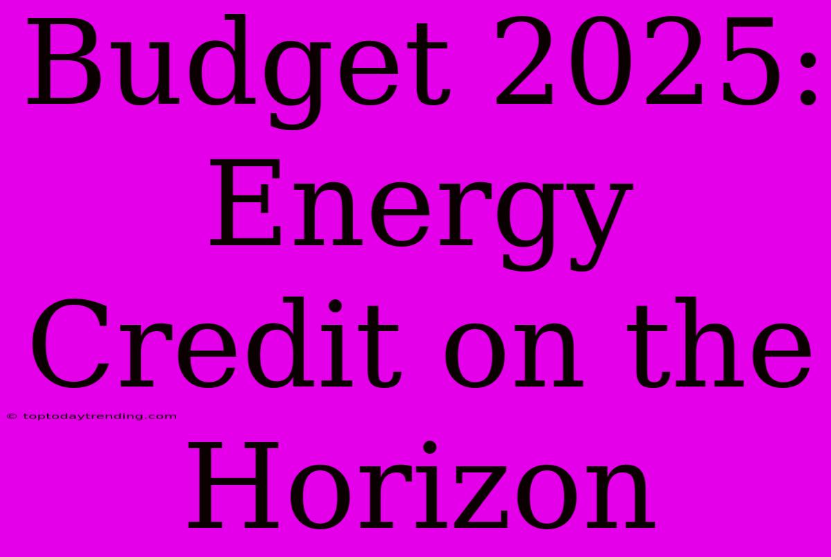 Budget 2025: Energy Credit On The Horizon