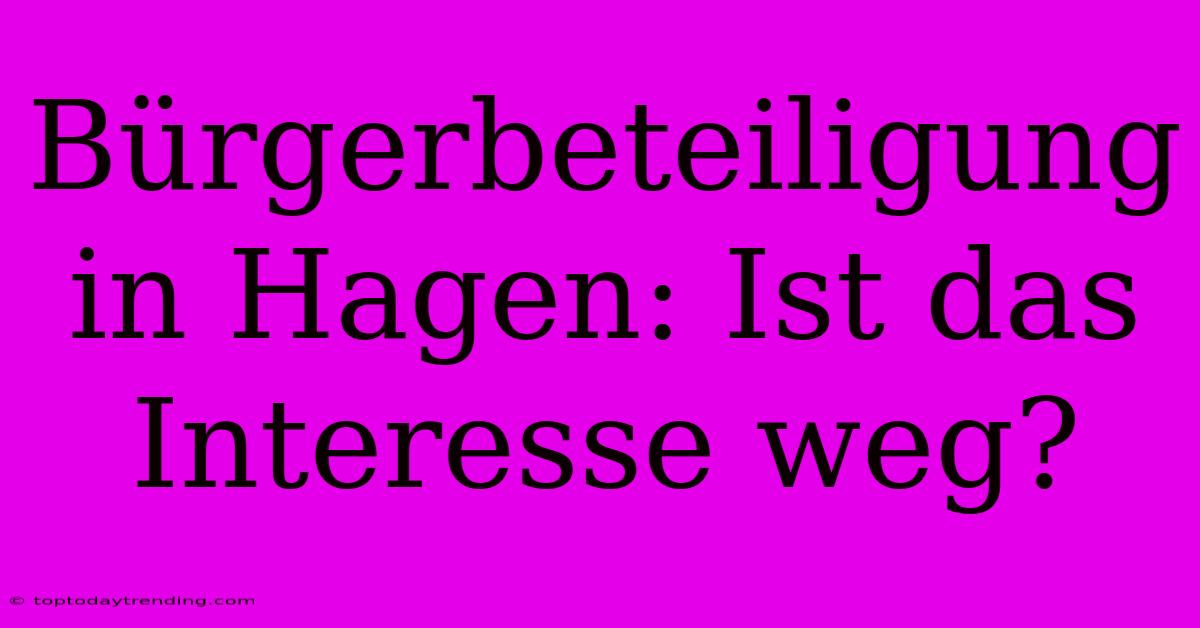 Bürgerbeteiligung In Hagen: Ist Das Interesse Weg?