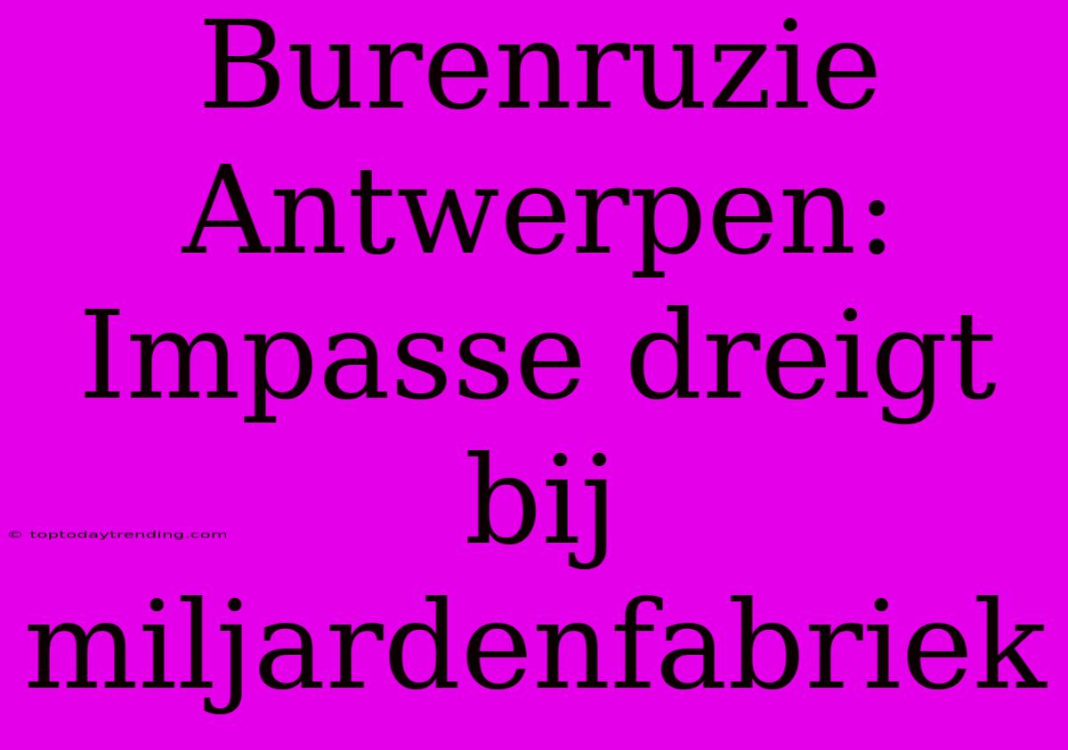 Burenruzie Antwerpen: Impasse Dreigt Bij Miljardenfabriek