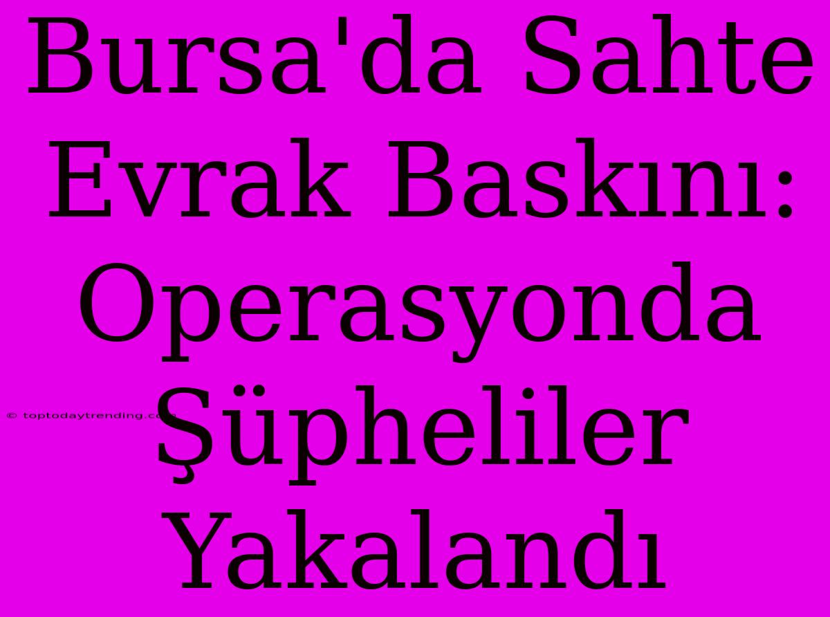 Bursa'da Sahte Evrak Baskını: Operasyonda Şüpheliler Yakalandı