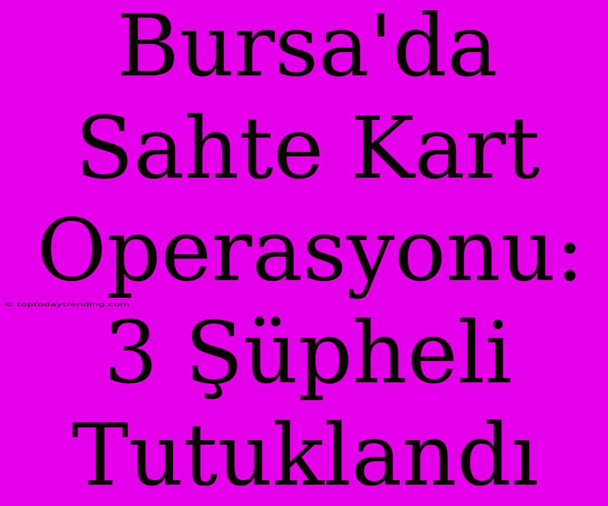 Bursa'da Sahte Kart Operasyonu: 3 Şüpheli Tutuklandı