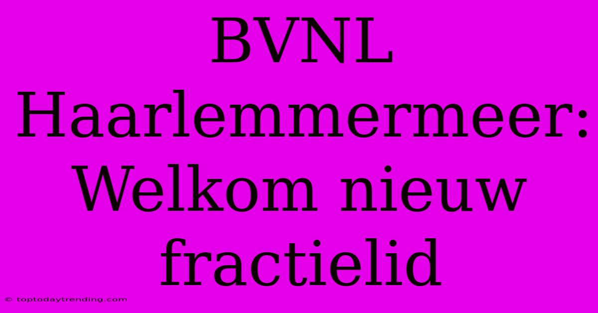 BVNL Haarlemmermeer: Welkom Nieuw Fractielid