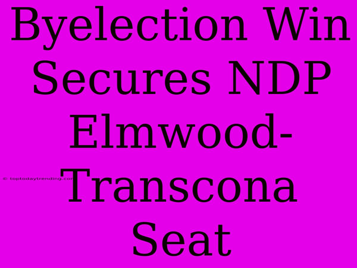 Byelection Win Secures NDP Elmwood-Transcona Seat