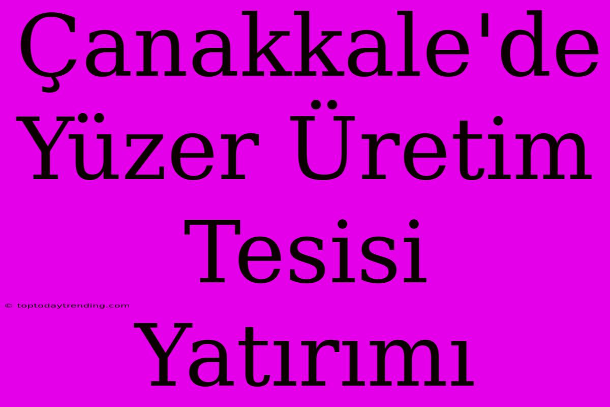 Çanakkale'de Yüzer Üretim Tesisi Yatırımı