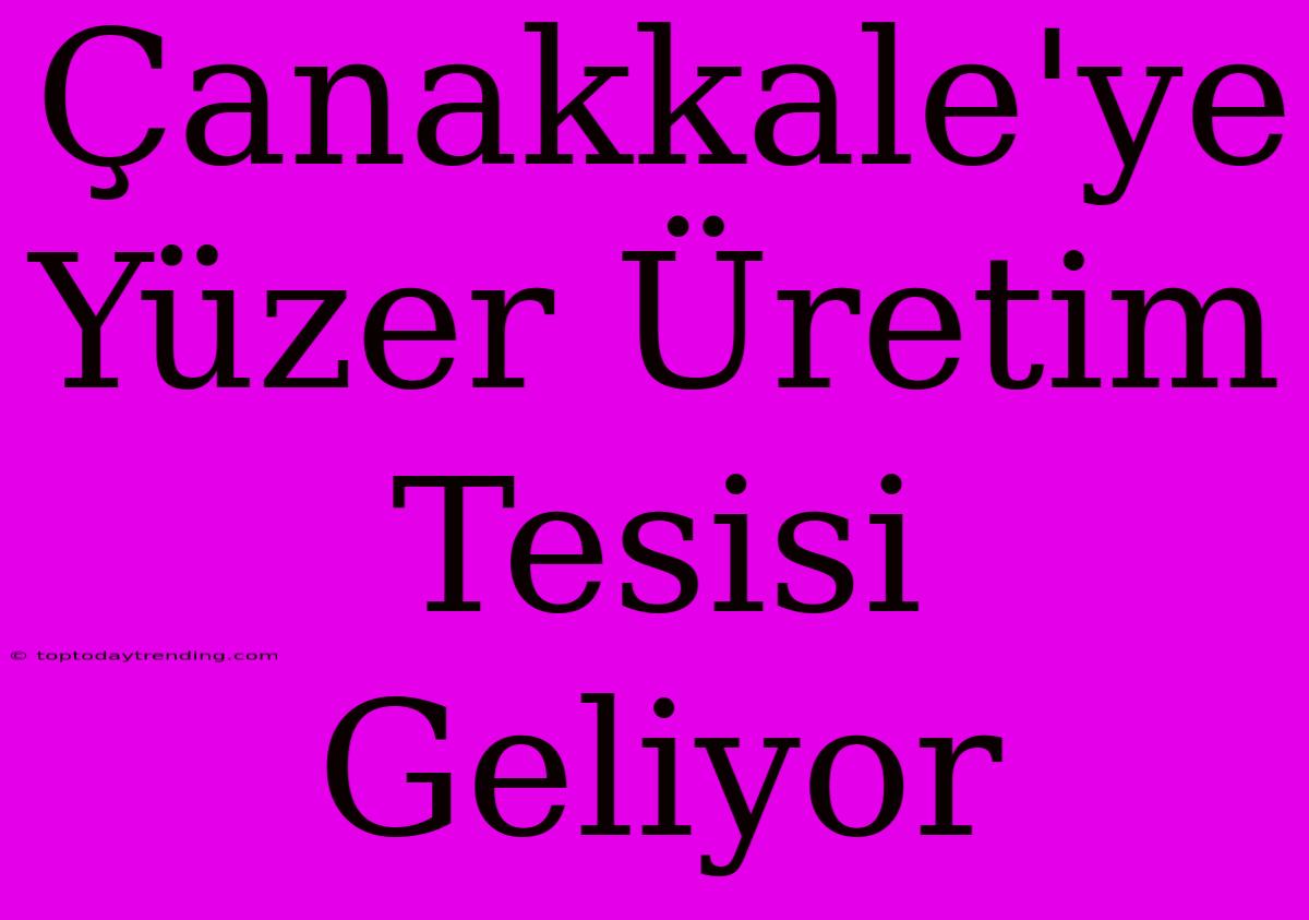 Çanakkale'ye Yüzer Üretim Tesisi Geliyor