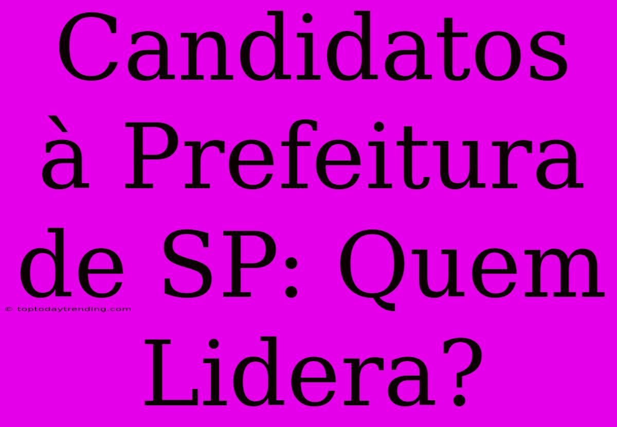 Candidatos À Prefeitura De SP: Quem Lidera?