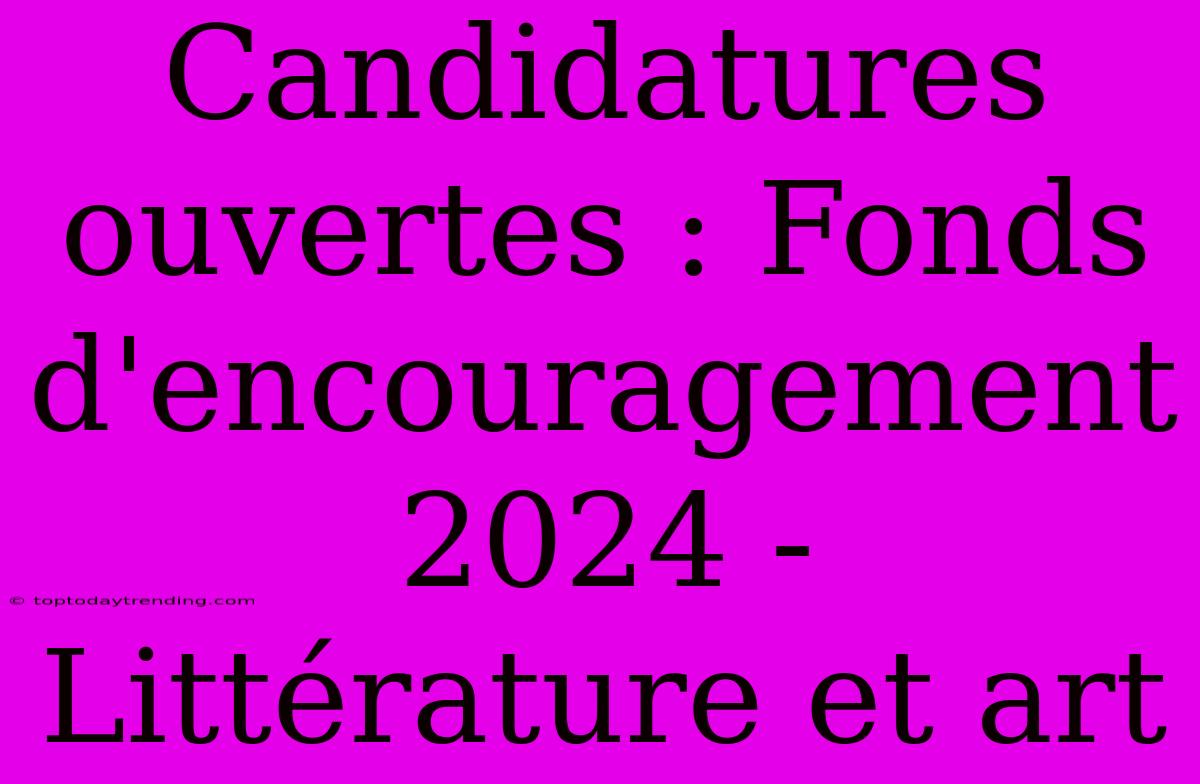 Candidatures Ouvertes : Fonds D'encouragement 2024 - Littérature Et Art