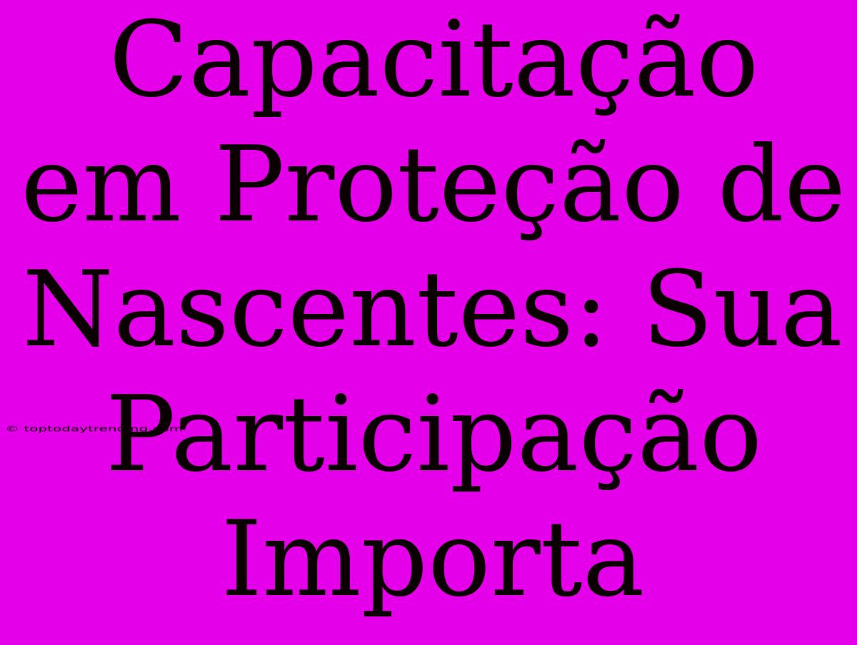 Capacitação Em Proteção De Nascentes: Sua Participação Importa