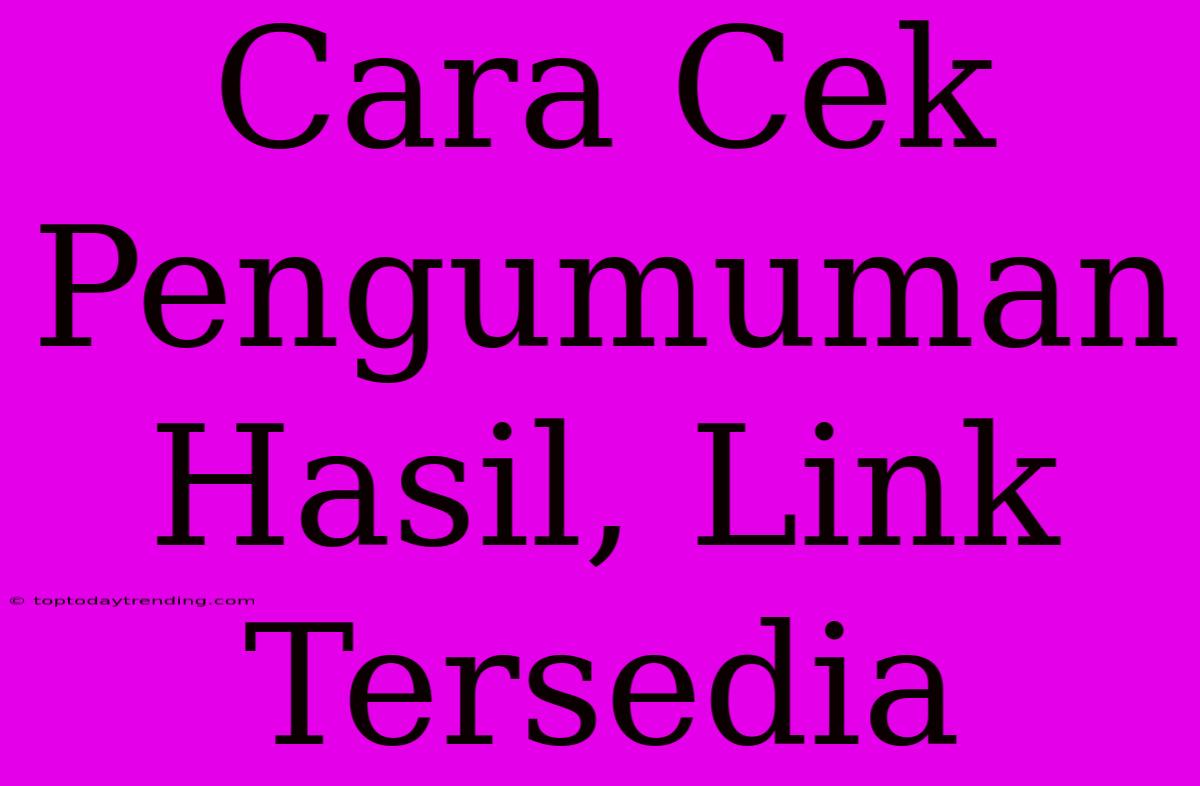 Cara Cek Pengumuman Hasil, Link Tersedia