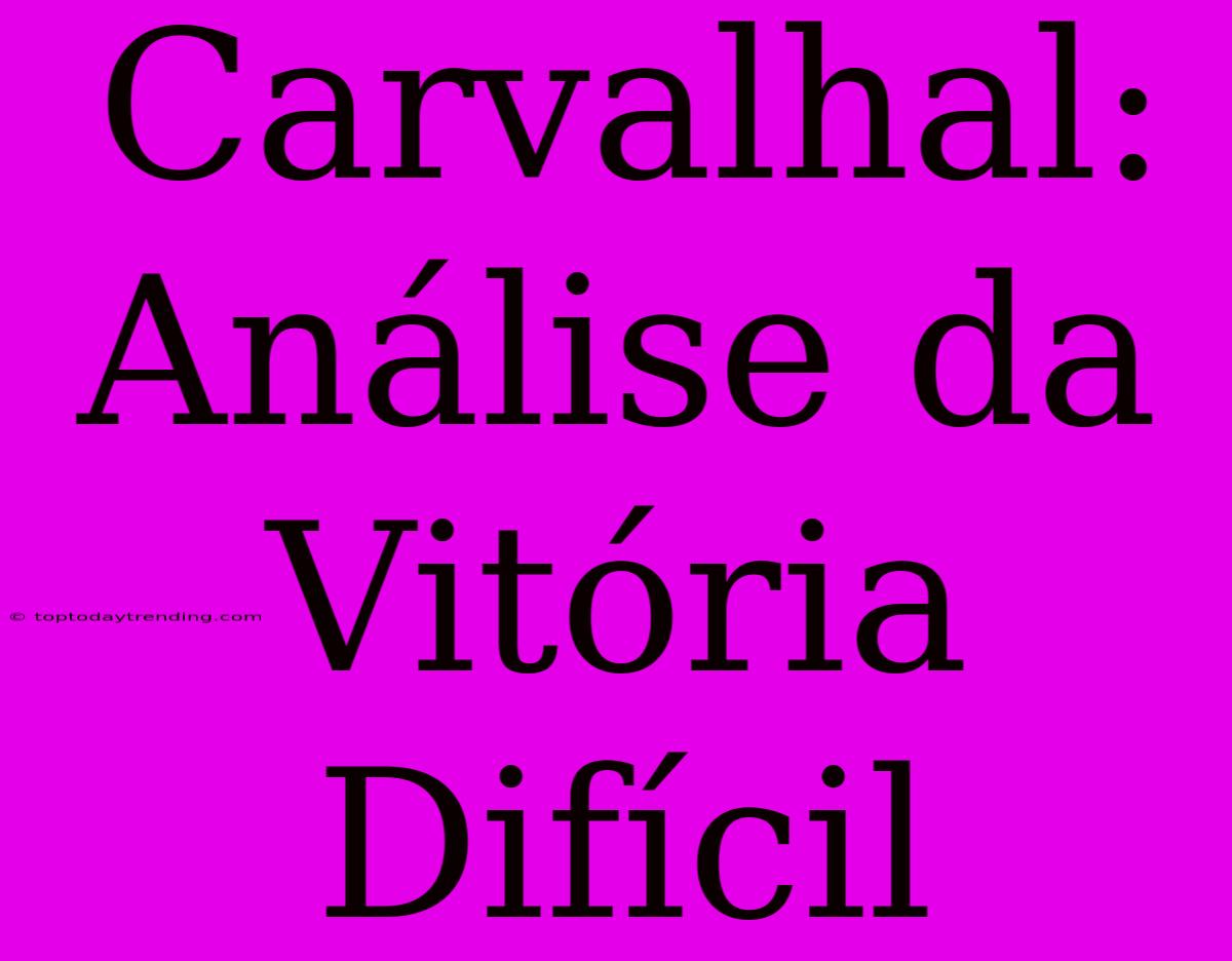 Carvalhal: Análise Da Vitória Difícil