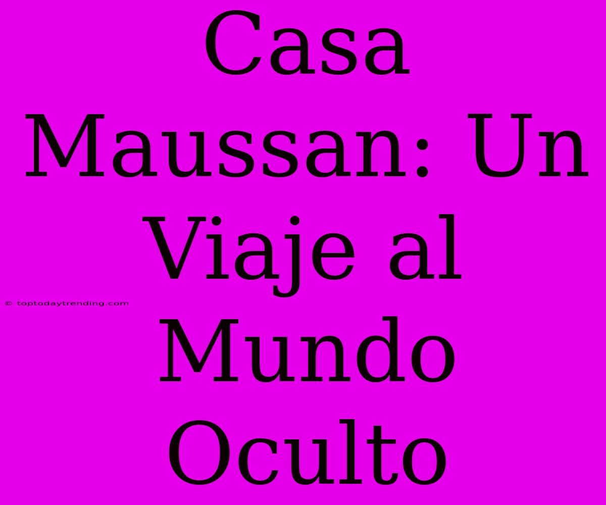 Casa Maussan: Un Viaje Al Mundo Oculto