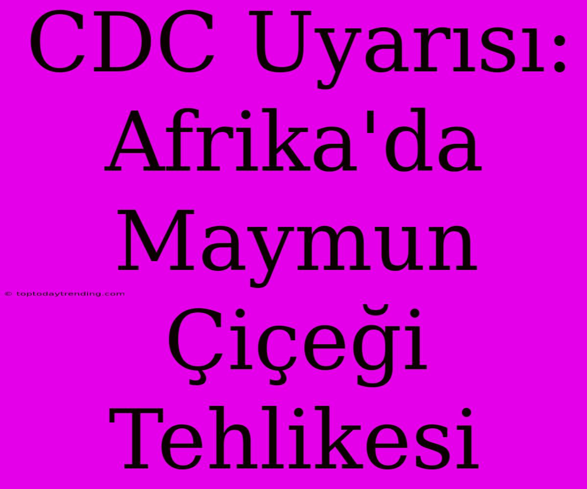 CDC Uyarısı: Afrika'da Maymun Çiçeği Tehlikesi