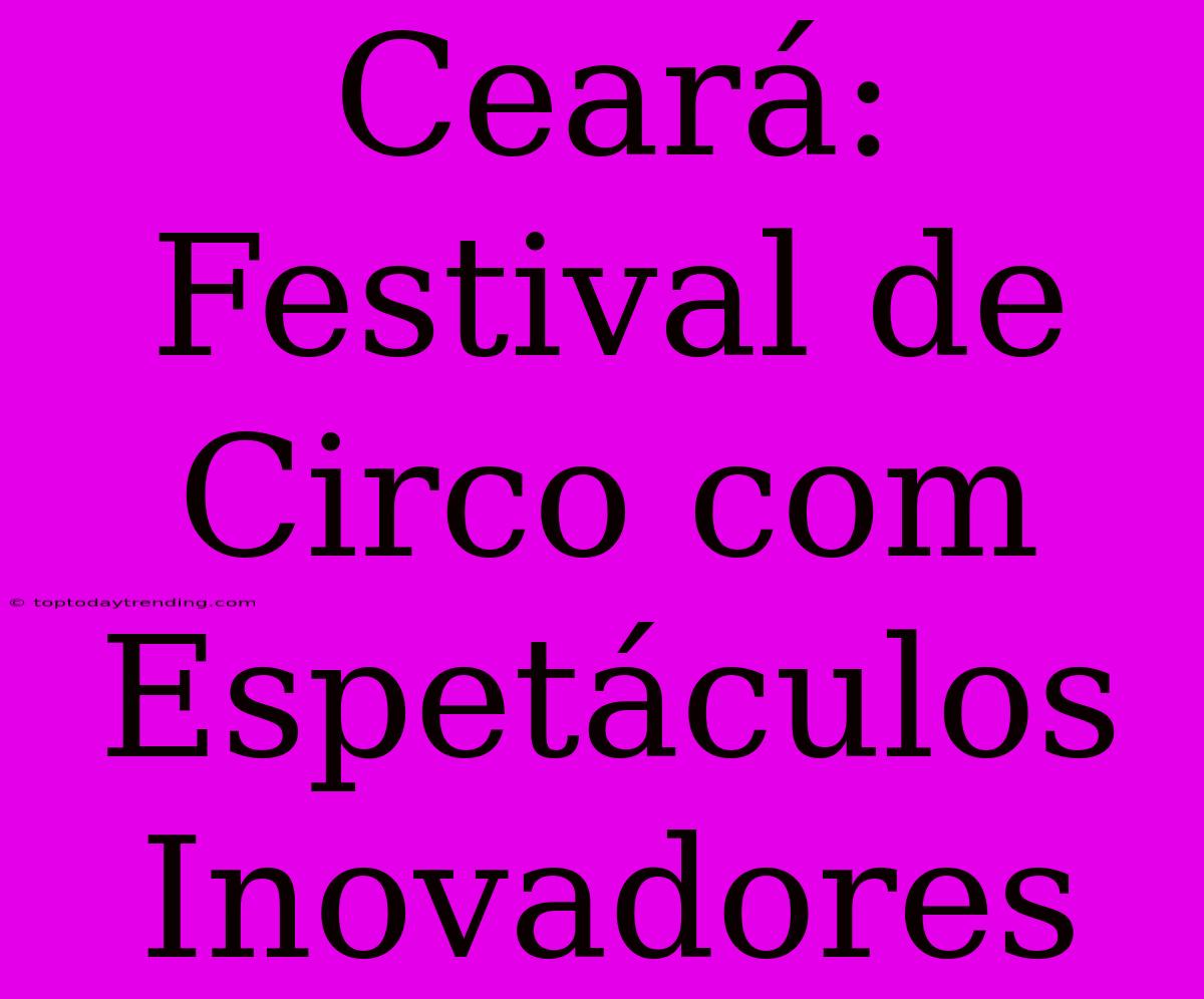 Ceará: Festival De Circo Com Espetáculos Inovadores