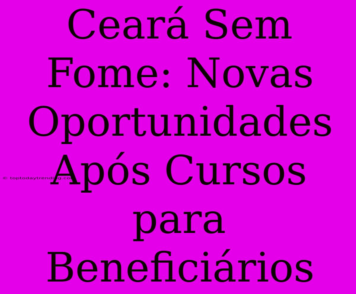 Ceará Sem Fome: Novas Oportunidades Após Cursos Para Beneficiários