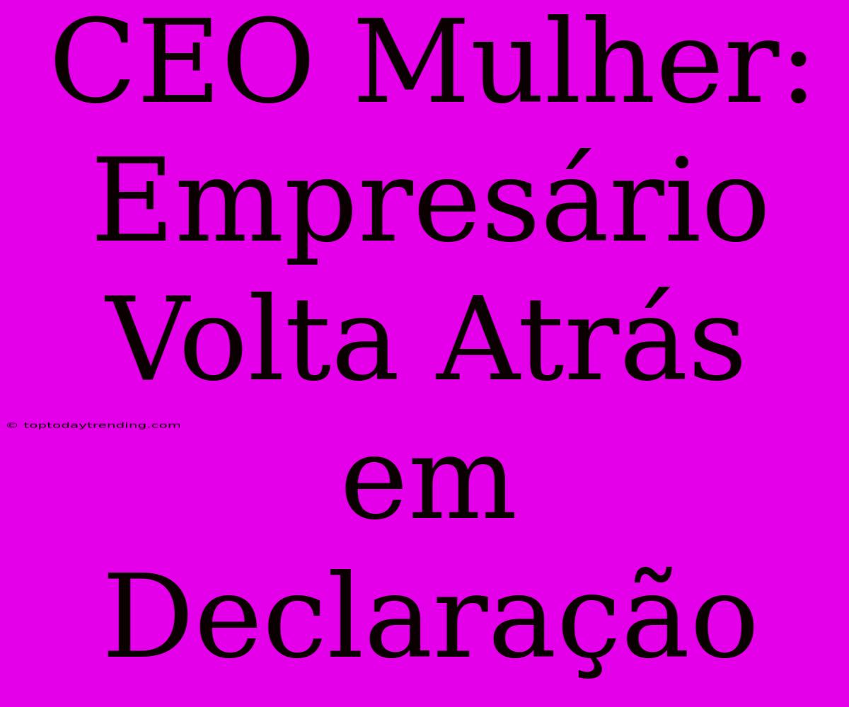 CEO Mulher: Empresário Volta Atrás Em Declaração