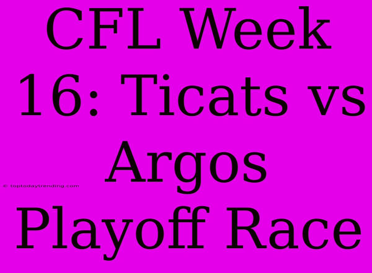 CFL Week 16: Ticats Vs Argos Playoff Race