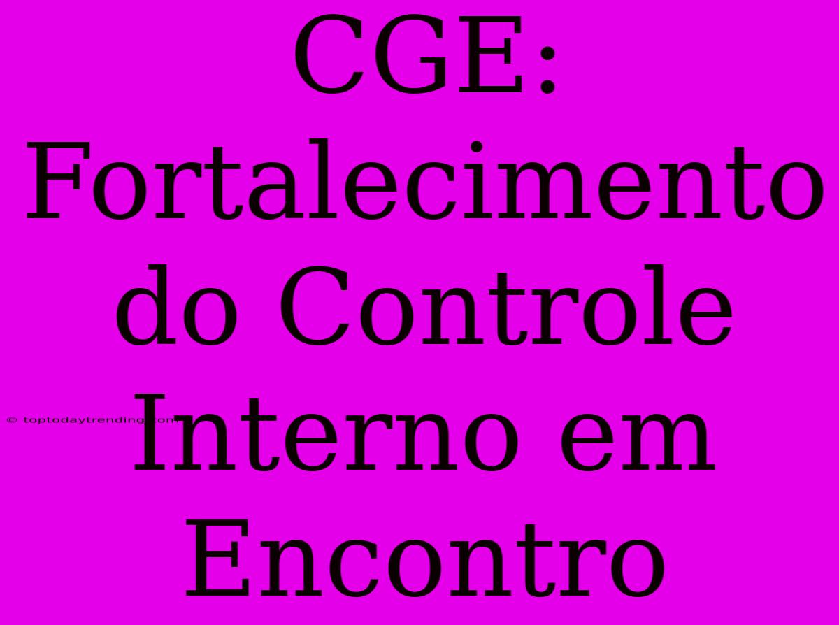 CGE: Fortalecimento Do Controle Interno Em Encontro