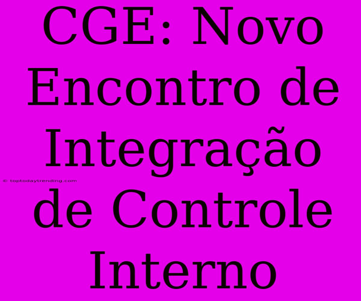 CGE: Novo Encontro De Integração De Controle Interno