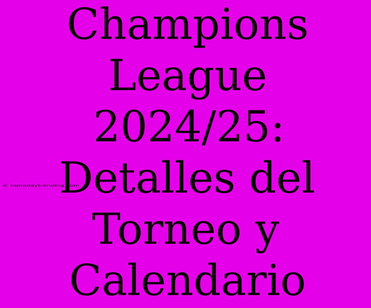 Champions League 2024/25: Detalles Del Torneo Y Calendario