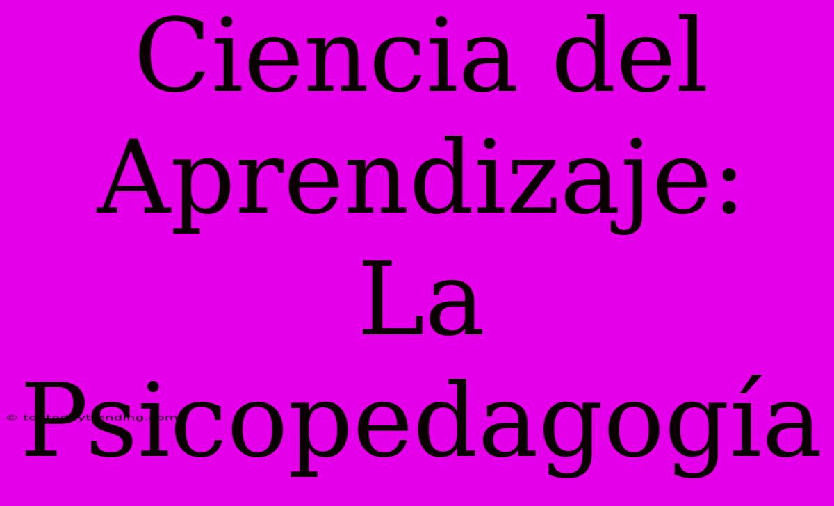 Ciencia Del Aprendizaje: La Psicopedagogía