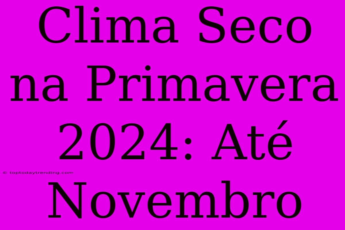 Clima Seco Na Primavera 2024: Até Novembro