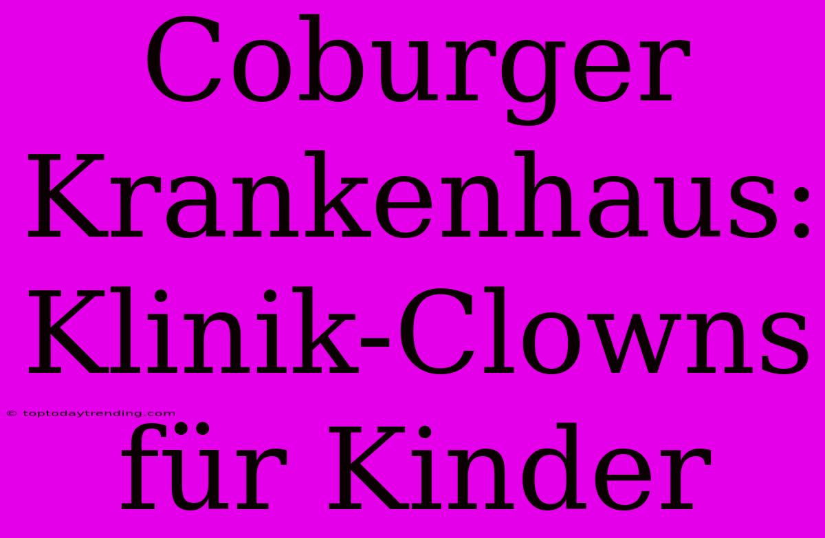 Coburger Krankenhaus: Klinik-Clowns Für Kinder