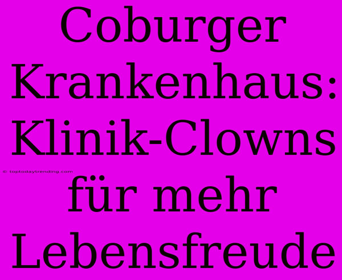 Coburger Krankenhaus: Klinik-Clowns Für Mehr Lebensfreude