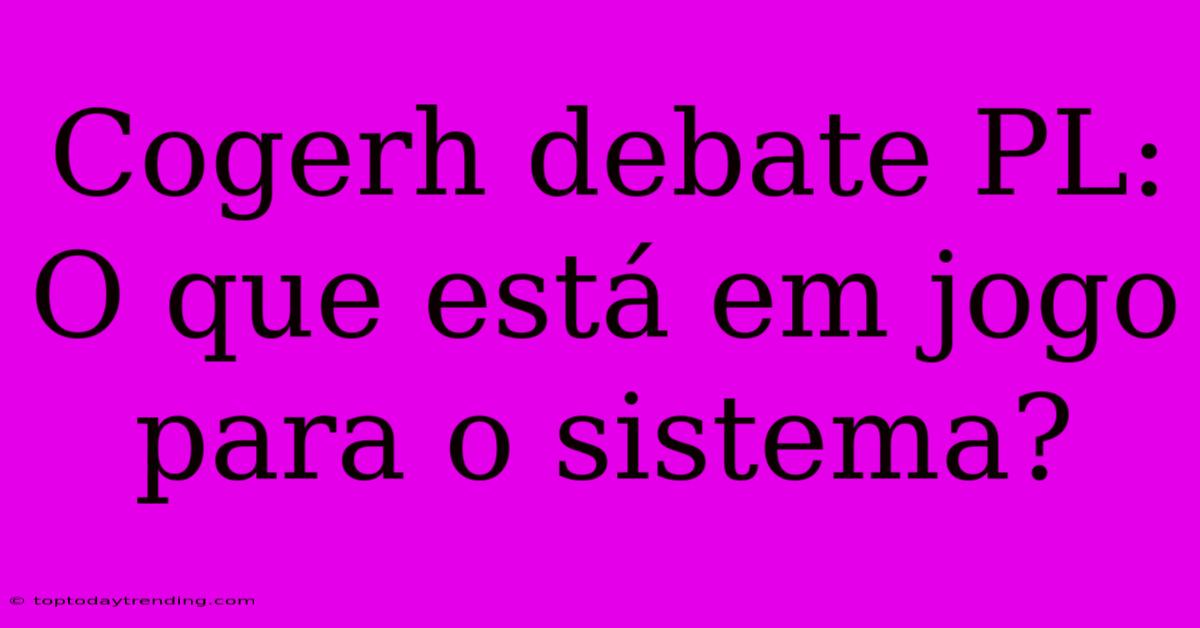 Cogerh Debate PL: O Que Está Em Jogo Para O Sistema?