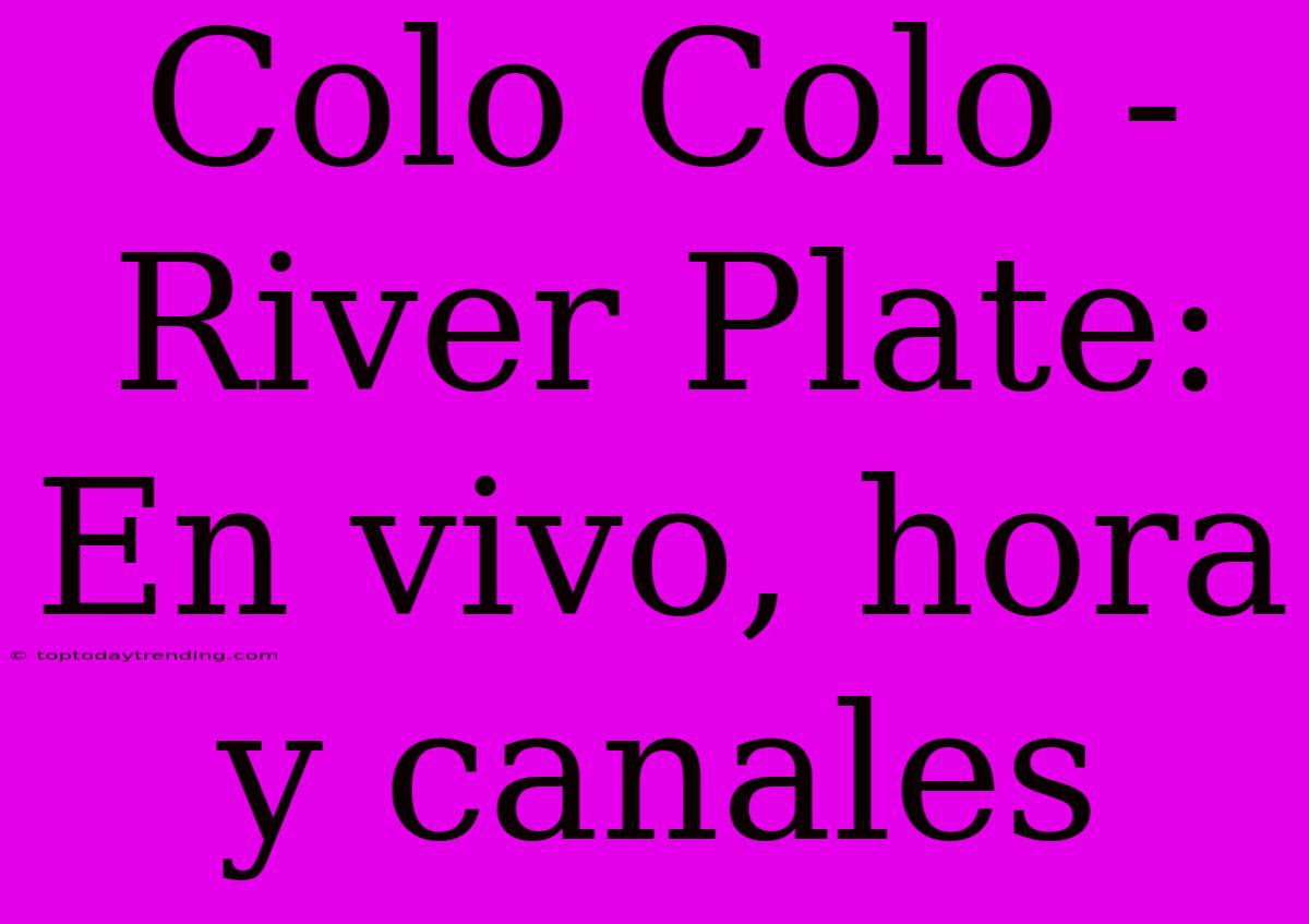 Colo Colo - River Plate: En Vivo, Hora Y Canales