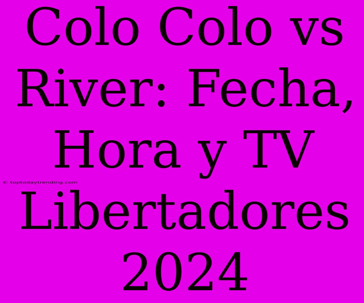 Colo Colo Vs River: Fecha, Hora Y TV Libertadores 2024