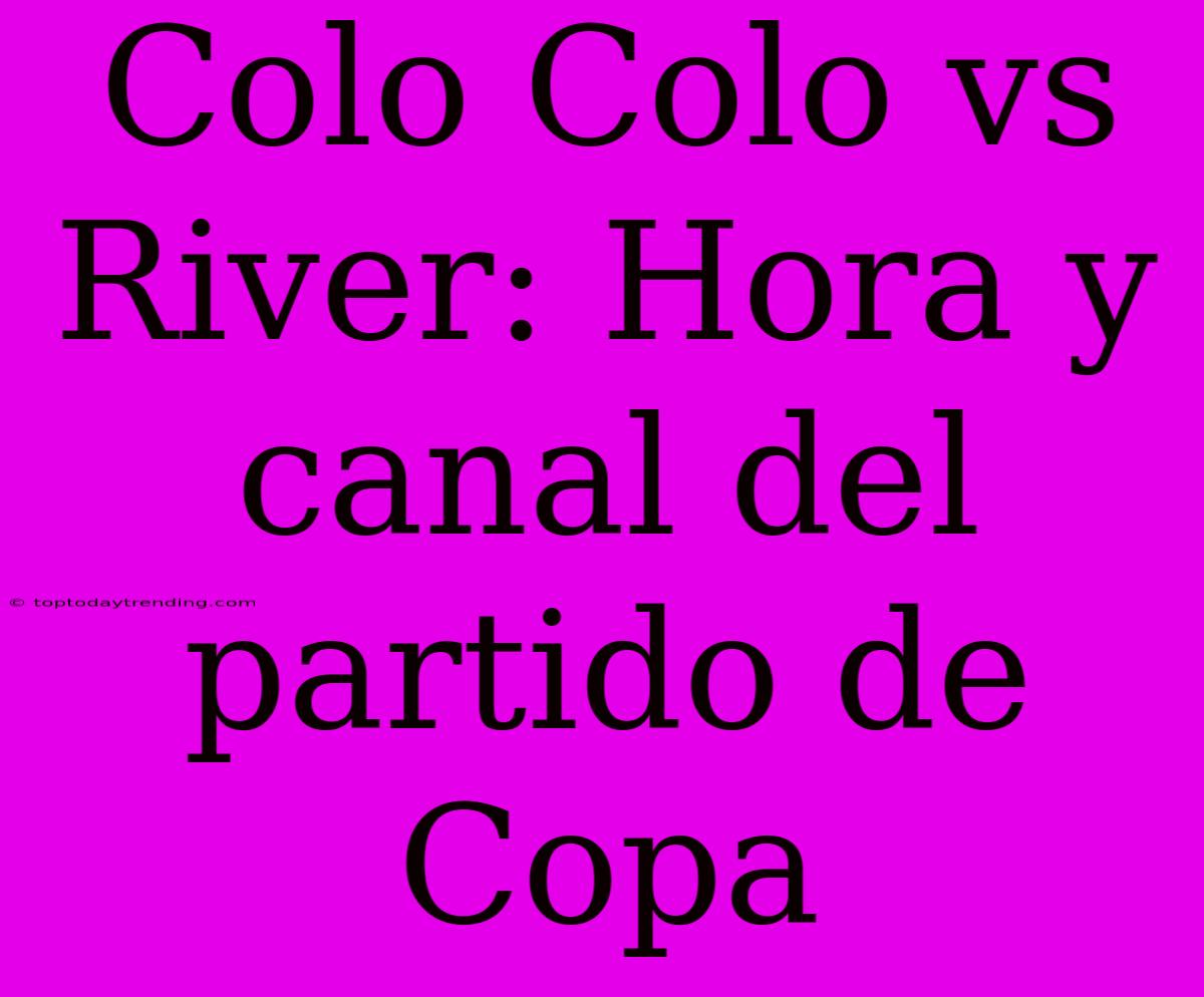 Colo Colo Vs River: Hora Y Canal Del Partido De Copa