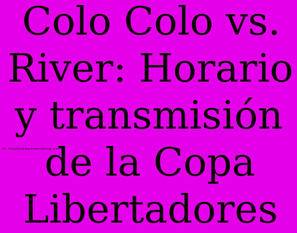 Colo Colo Vs. River: Horario Y Transmisión De La Copa Libertadores