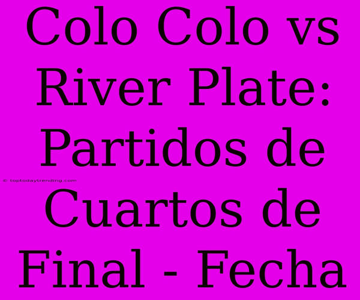 Colo Colo Vs River Plate: Partidos De Cuartos De Final - Fecha