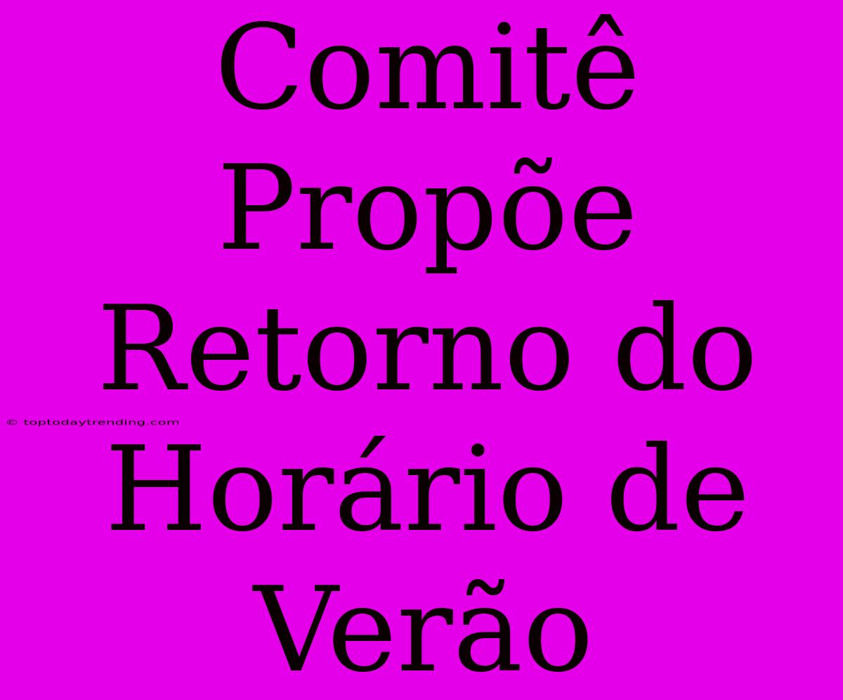 Comitê Propõe Retorno Do Horário De Verão