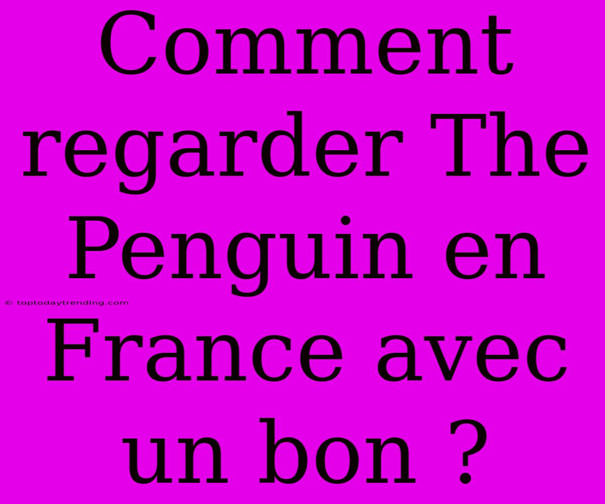 Comment Regarder The Penguin En France Avec Un Bon ?