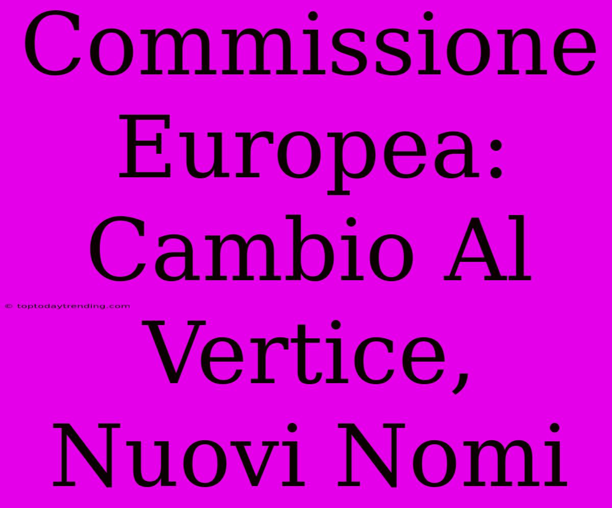 Commissione Europea: Cambio Al Vertice, Nuovi Nomi