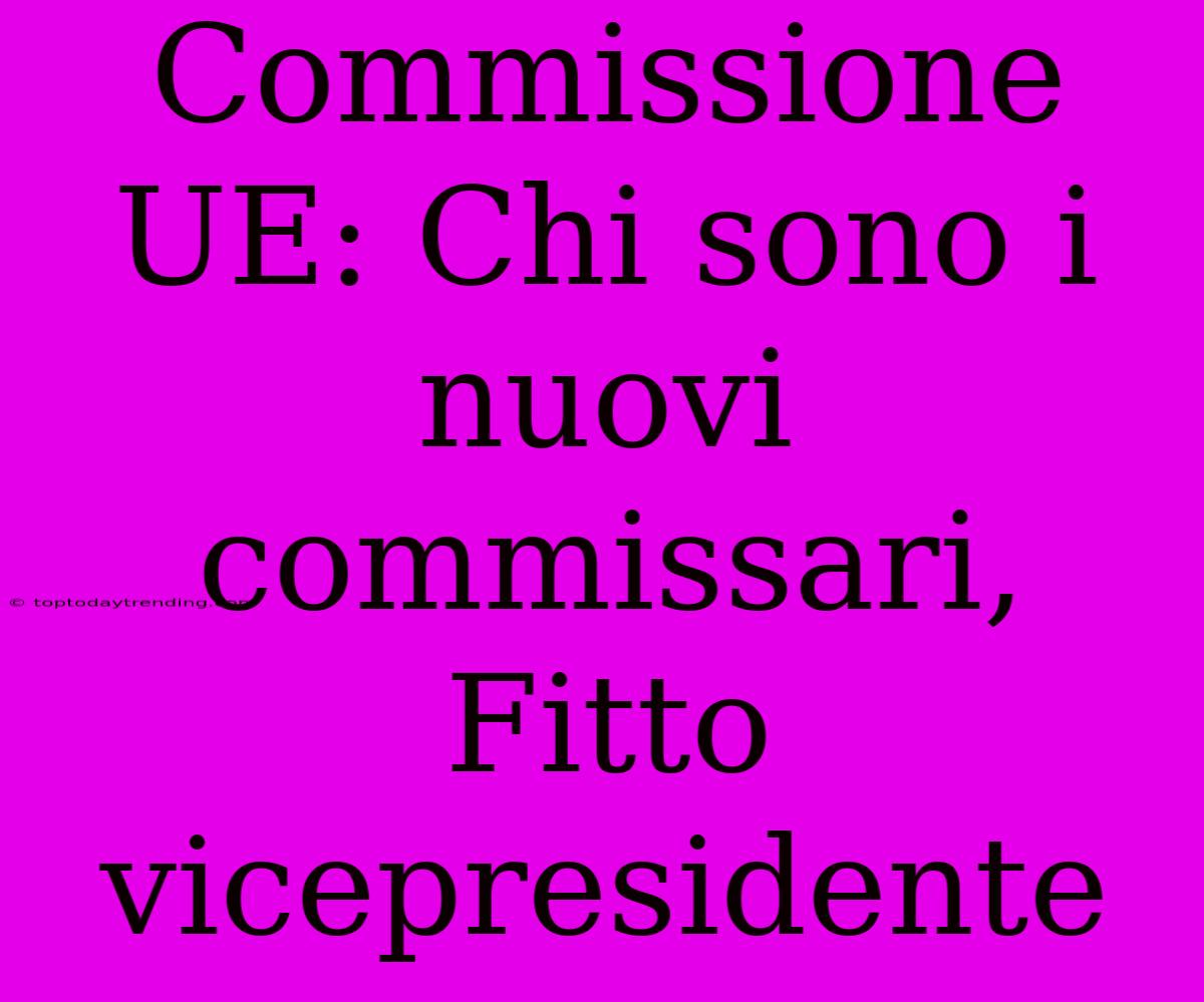 Commissione UE: Chi Sono I Nuovi Commissari, Fitto Vicepresidente