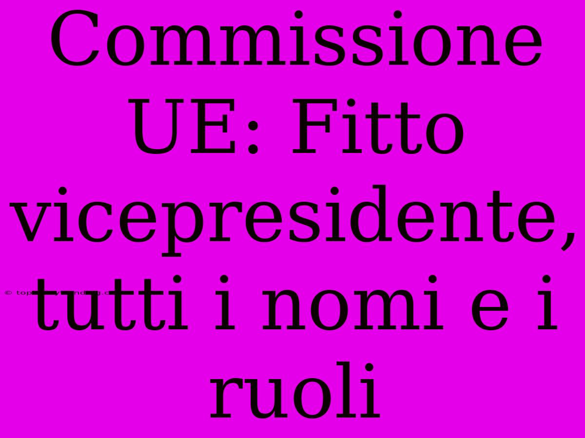 Commissione UE: Fitto Vicepresidente, Tutti I Nomi E I Ruoli