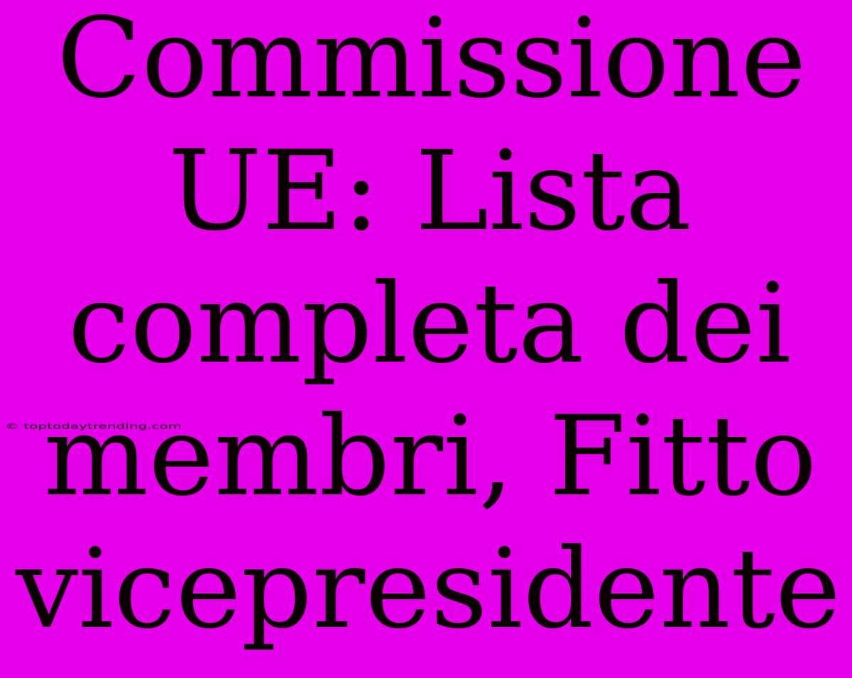 Commissione UE: Lista Completa Dei Membri, Fitto Vicepresidente