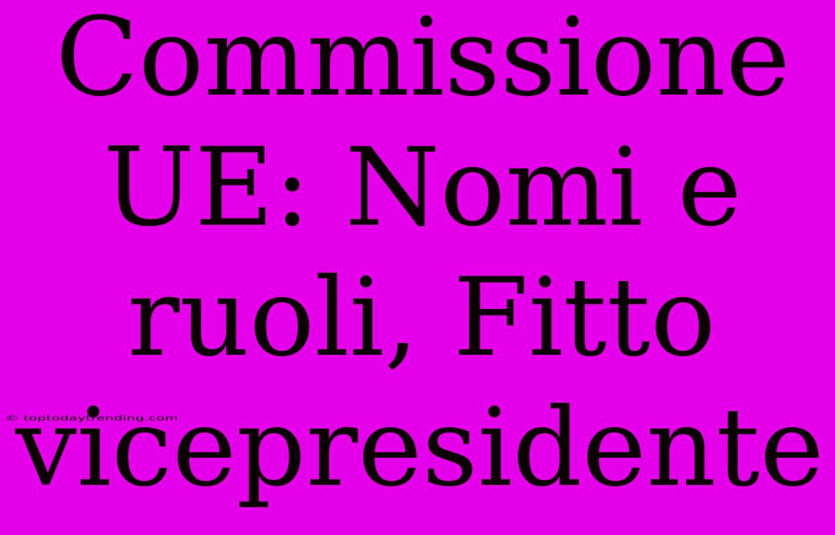 Commissione UE: Nomi E Ruoli, Fitto Vicepresidente