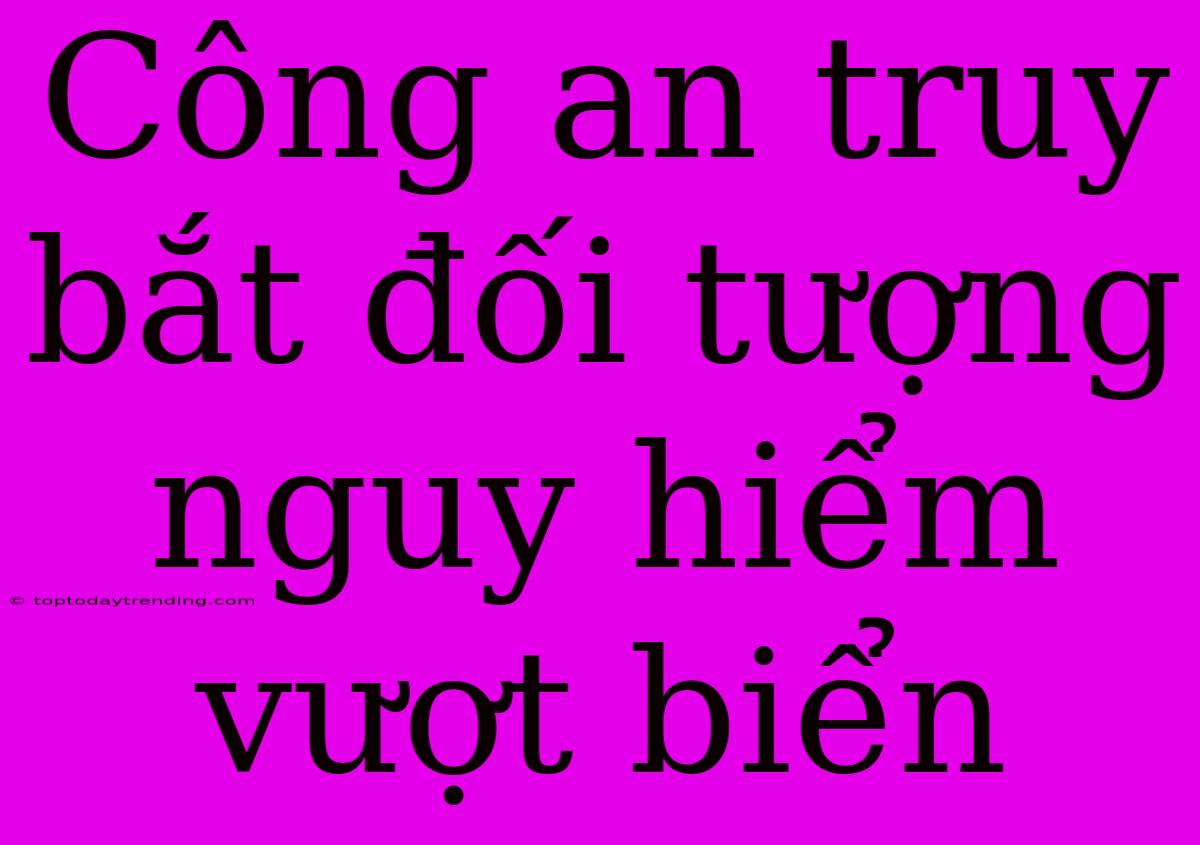 Công An Truy Bắt Đối Tượng Nguy Hiểm Vượt Biển