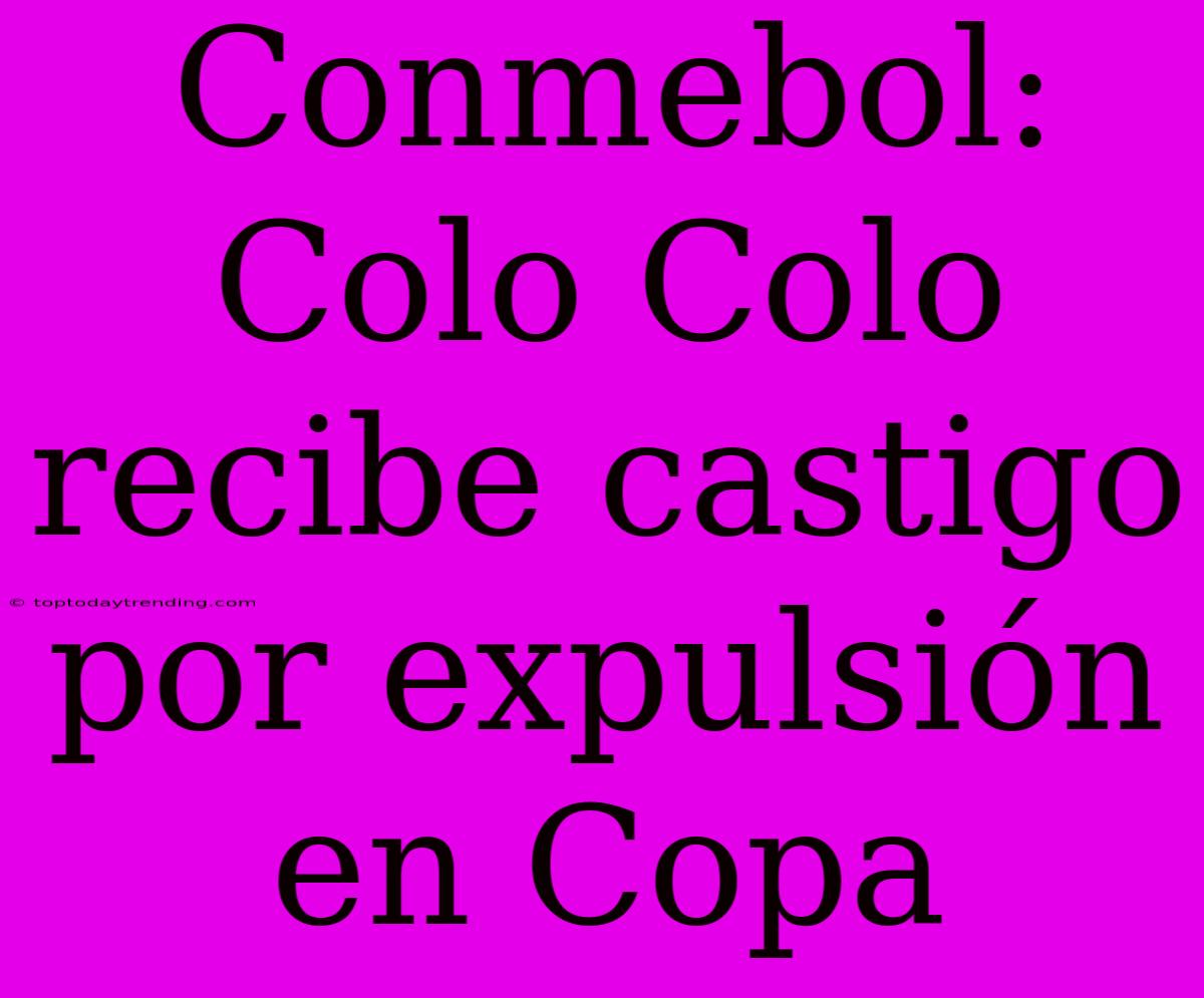 Conmebol: Colo Colo Recibe Castigo Por Expulsión En Copa