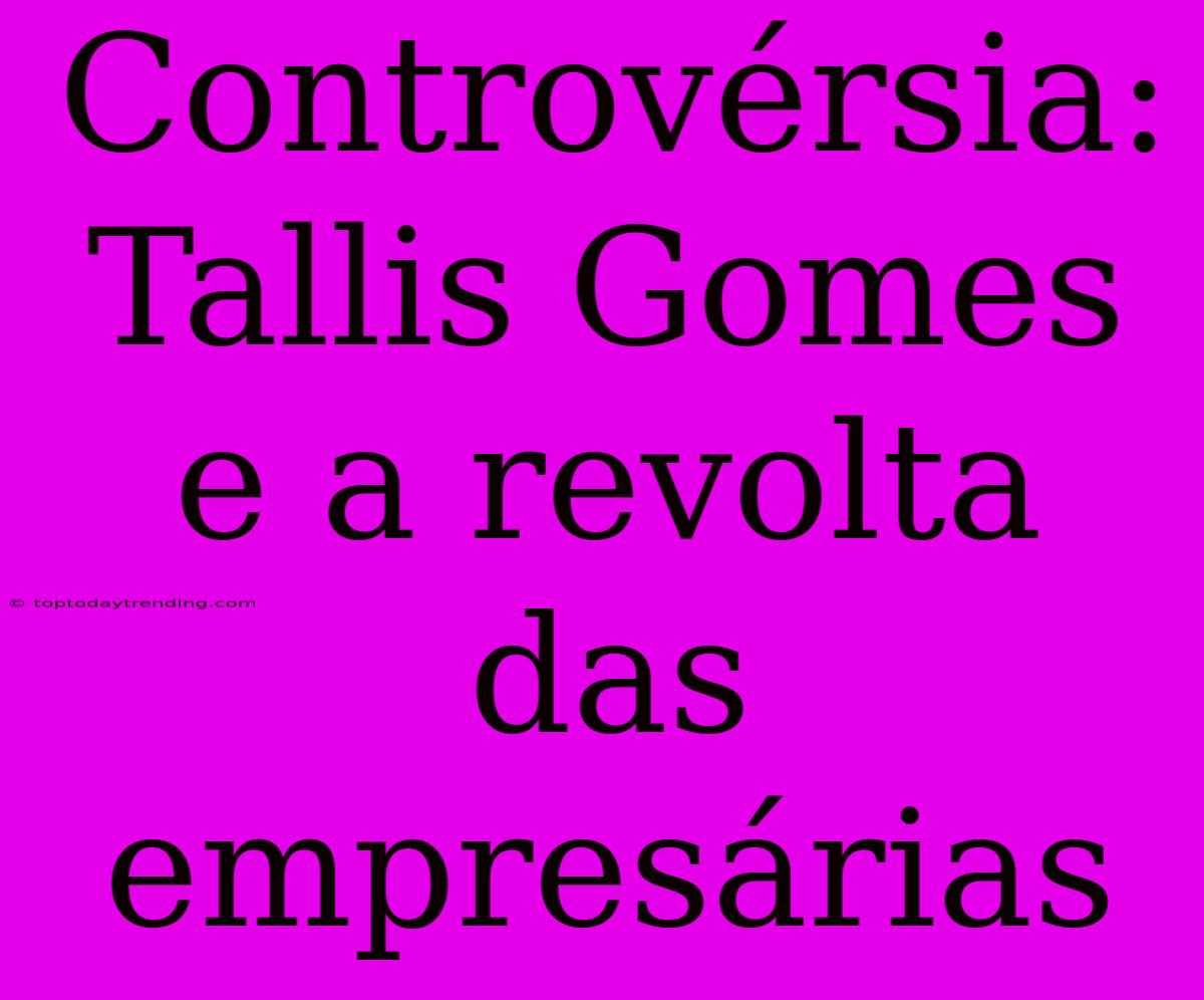 Controvérsia: Tallis Gomes E A Revolta Das Empresárias